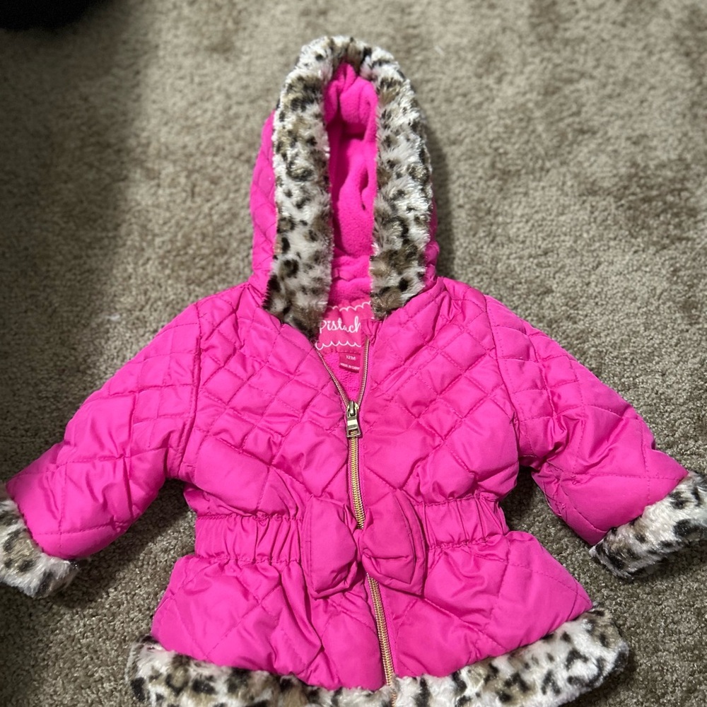 Pink Quilted Hooded Jacket with Leopard Trim